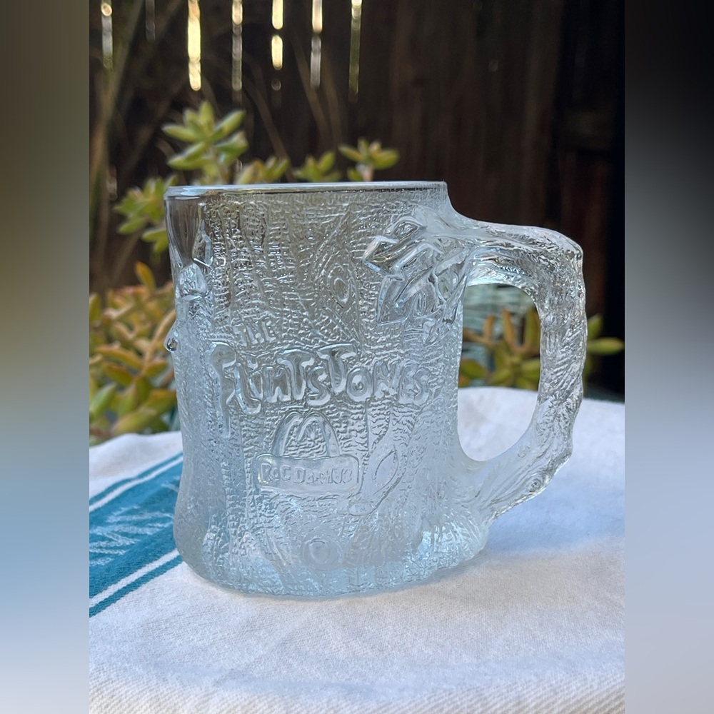 Vintage 1993 Treemendous mug the Flintstones Clear Glass collectible France